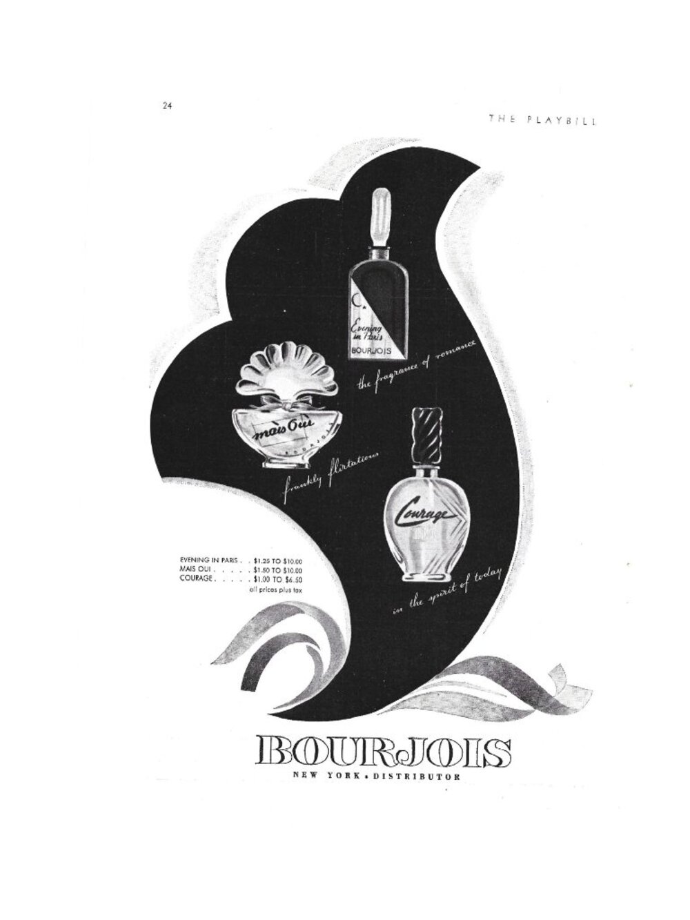 Print Ad Bourjois Perfume Evening Paris Mais Oui Courage 1942 Vintage New York